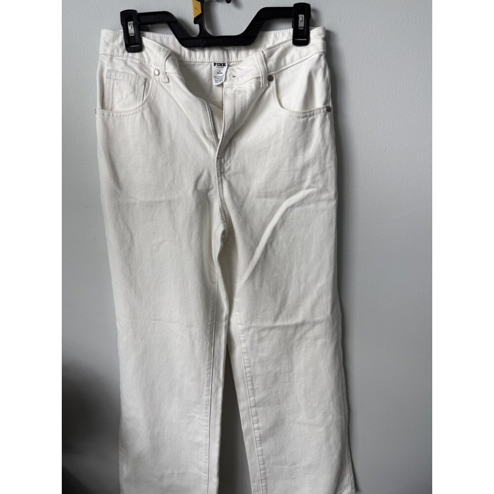 PINK Women's Size 2 White High Rise Wide Leg  Baggy Relaxed Fashion Jeans